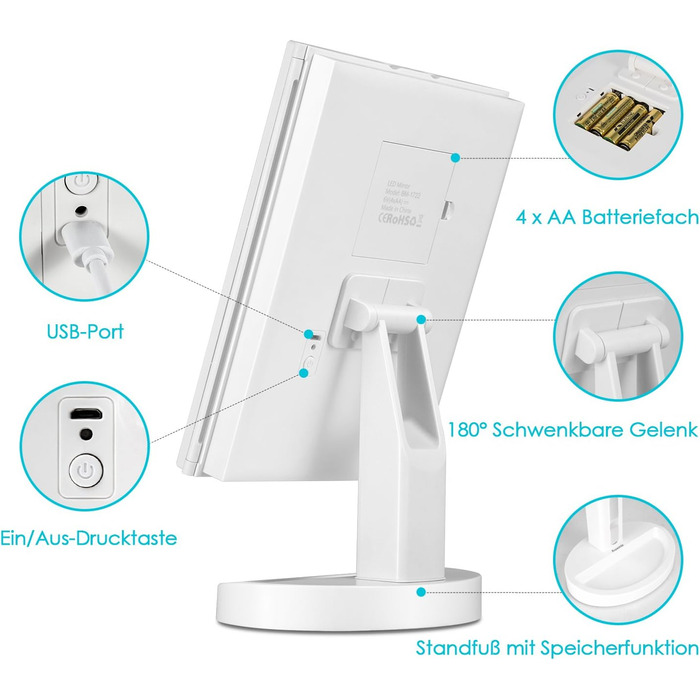 Дзеркало косметичне настільне з підсвічуванням та 10-кратним збільшенням Vialex