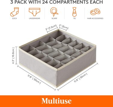 Набор из 3 органайзеров для носков и нижнего белья, светло-серый Lifewit
