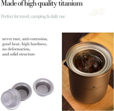 Титановий чайний набір, чайниця з ситечком для чаю та 3 міні-чашки 40 мл iBasingo