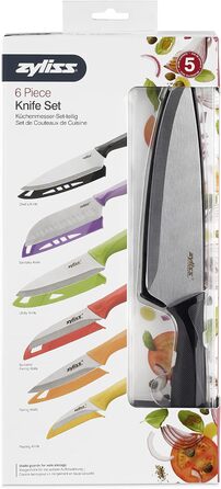 Набор ножей Zyliss E72404 3 шт., 9 см / 10 см / 14 см, зеленый / красный / фиолетовый, набор кухонных ножей Универсальный нож / нож для очистки овощей / нож для очистки овощей, гарантия 5 лет (набор из 6 ножей)