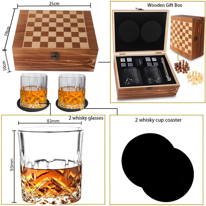 Подарочный набор для виски, 8 камней для виски с 2 бокалами для виски ZBPASL