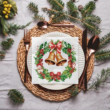 Серветки 3-шарові (33 x 33 см) I 20 шт. I Різнокольорові паперові серветки, ідеальні для різдвяного столу I Серветки - Різдво, зима, зірки, сніг, сніговики I (Святкова ялинка радості)