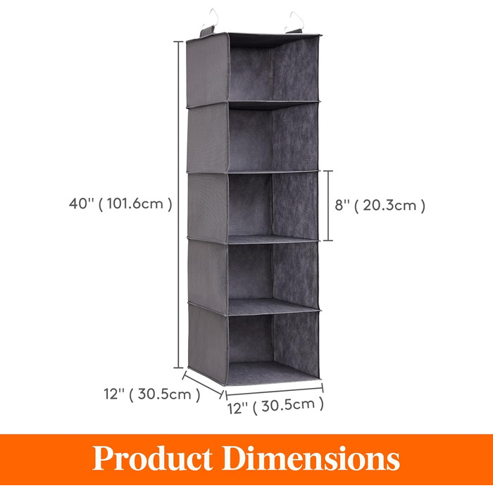 Подвесная полка Lifewit из 2 предметов, органайзер для шкафа, шкаф с подвесной системой, хранение для подвешивания ткани, органайзер для гардероба, складной и компактный с металлическими крючками, 5 отделений, серый серый 5 отделений x 2