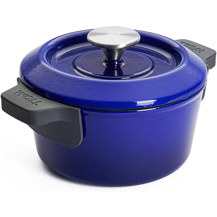 Чавунна каструля Ø 24 см, синього кольору з кришкою та силіконовими ручками Емальований чавун, підходить для індукції та духовки для всіх типів плит Ø 24 см, висота 11 см, 4,2 літра (кобальтово-синій, Ø 18 см, висота 9 см, 1,8 літра)