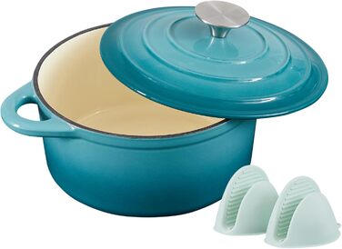 Чавунна форма для запікання 24 см, емальована з кришкою, включаючи 1 пару силіконових рукавиць Nilpferd