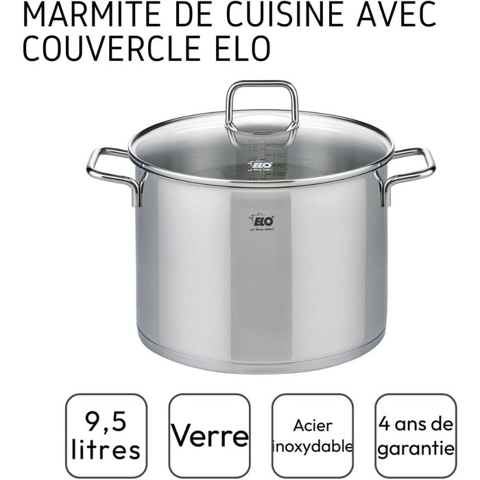 Каструля з нержавіючої сталі Elo 7242026, діаметр 20 см, каструля та скляна кришка, підходить для всіх типів плит, нержавіюча сталь, скло, 20 см, сіра каструля ø 20 см (каструля ø 26 см)