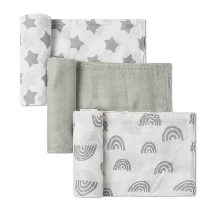 Муслінові серветки GLLQUEN для немовлят, 6 шт. бавовняних серветок для відрижки, 70 см x 70 см, абсорбуючі та дихаючі, ідеально підходять для очищення, витирання та покриття новонароджених (зірка, 3 шт.)