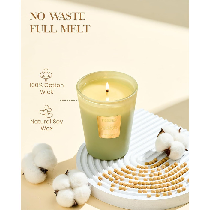 Ароматична свічка M&SENSE надзвичайно велика, час горіння 150 годин, натуральна ароматерапевтична свічка з 3 гнітами, сильний аромат, тривале горіння, подарункова свічка та прикраса для дому, подарунки для жінок (400 г, евкаліпт та кедр)