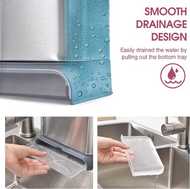 Органайзер для посуду APEXCHASER, дозатор мила з тримачем для губки, органайзер для раковини з нержавіючої сталі, мийка з нержавіючої сталі, кухонний органайзер Піддон для крапель для кухні (без ручки)