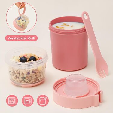 Набір з 2 стаканчиків для пластівців 870 мл з ложкою, синій/рожевий Bugucat