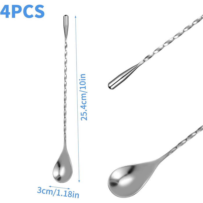 Набір із 4 барних ложок 25 см, нержавіюча сталь KITDAHOM
