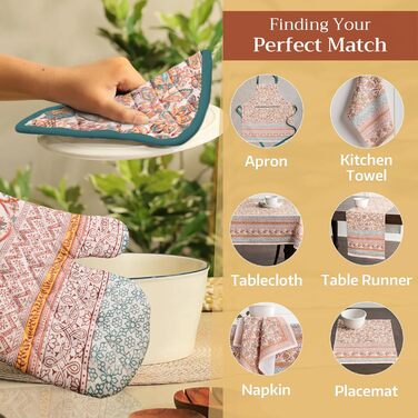 Рукавички для духовки Maison d&39 Hermine, підставки для каструль, 100 бавовна, термостійкі кухонні рукавички, рукавички для духовки (19 см x 33 см) та підставки для каструль (20 см x 20 см) для приготування їжі, Morzine - рукавички для духовки (19 x 33 с