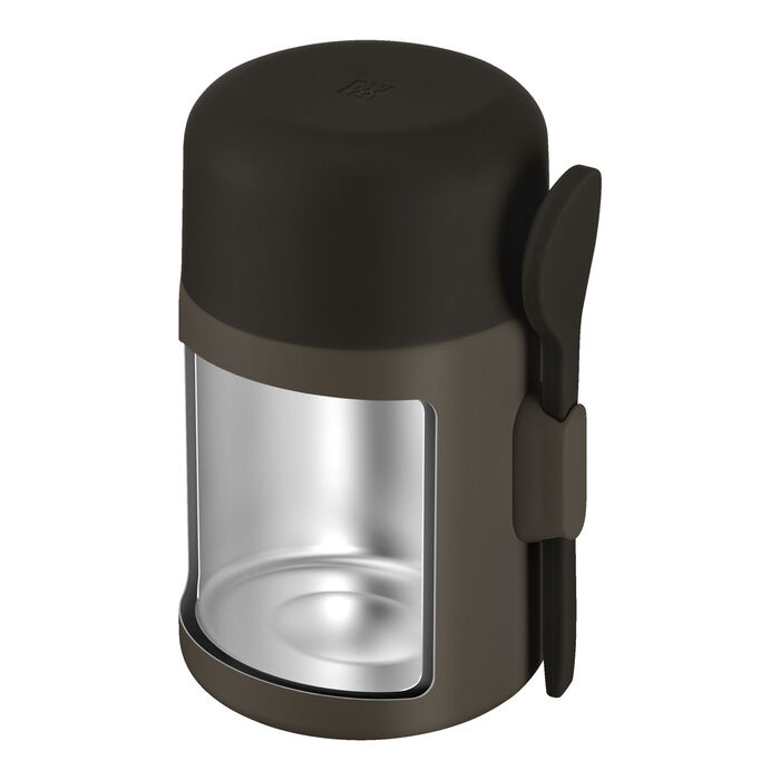 Харчовий контейнер 600 мл з ложкою, нержавіюча сталь, шоколадний колір Thermo Plus Zwilling