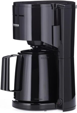 Кавоварка SEVERIN з фільтром з термоглечиком, кавоварка до 8 чашок, приваблива фільтр-машина з вакуумним глечиком, чорна, KA 9306 1 літр