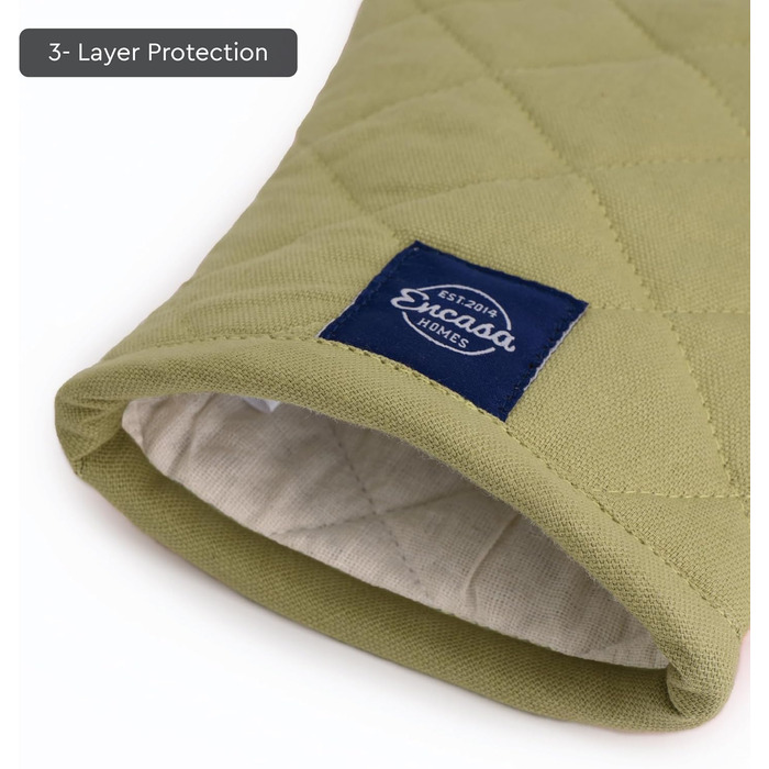 Рукавички для духовки та мікрохвильової печі Encasa Homes Extra Long (2 шт.) для кухні - Силіконові, сріблясті, термостійкі - Захищають руки від гарячого обладнання - (17x29 см, шавлія та корал)