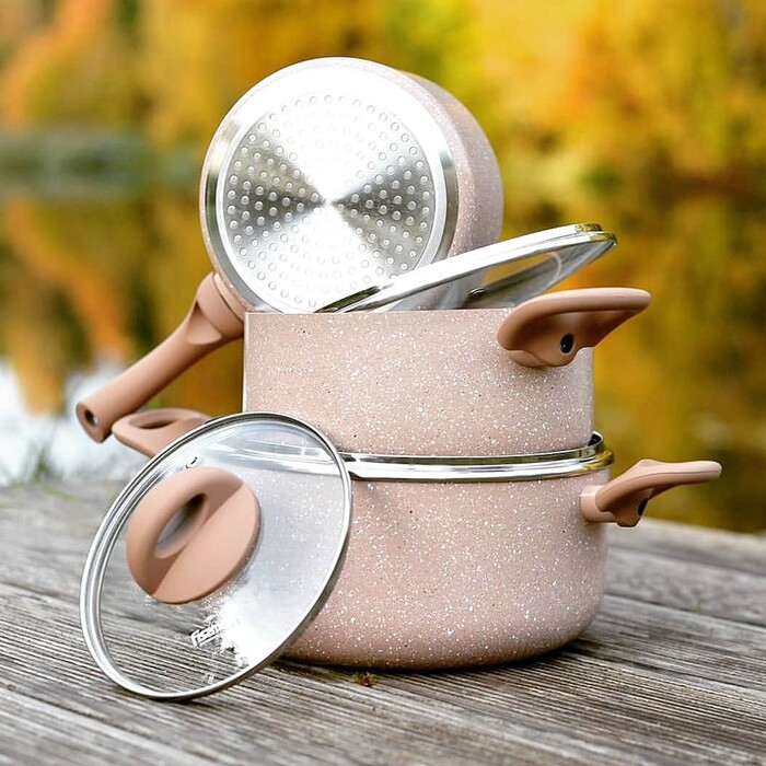 Набір посуду зі скляними кришками 6 предметів LATTE Fissman