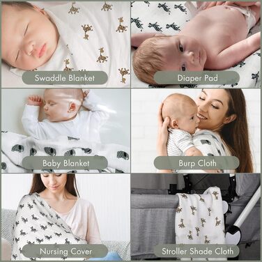 Муслінові серветки GLLQUEN для немовлят, 6 шт. бавовняних серветок для відрижки, 70 см x 70 см, абсорбуючі та дихаючі, ідеально підходять для очищення, витирання та покриття новонароджених (тваринки, 6 шт.)