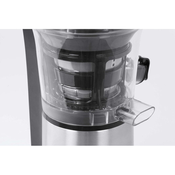 Дизайн повільної соковижималки, результат тесту 'Дуже добре', соковижималка для фруктів, овочів і зелені, великий завантажувальний отвір 75 мм Ø для цілих фруктів, з ситом для соку і сорбету, чорний, нержавіюча сталь, 500 -