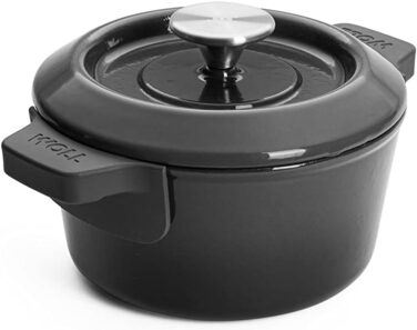 Чавунна каструля Ø 24 см, синього кольору, з кришкою та силіконовими ручками Емальований чавун, підходить для індукції та духовки для всіх типів плит Ø 24 см, висота 11 см, 4,2 літра (вугільно-сірий, Ø 18 см, висота 9 см, 1,8 літра)