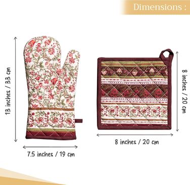 Рукавички для духовки, підставки для каструль Maison d&39 Hermine, 100 бавовна, термостійкі кухонні рукавички, рукавички для духовки (19 x 33 см) та підставки для каструль (20 x 20 см) для приготування їжі, Морзін - Рукавички для духовки (19 x 33 см) та п
