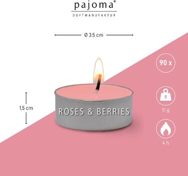 Ароматичних чайних свічок 3x30 шт. ароматичні свічки багато ароматів на вибір висота 1,5 см, Ø 3,5 см (Троянди та ягоди, 3 x 30 шт. у упаковці), 90