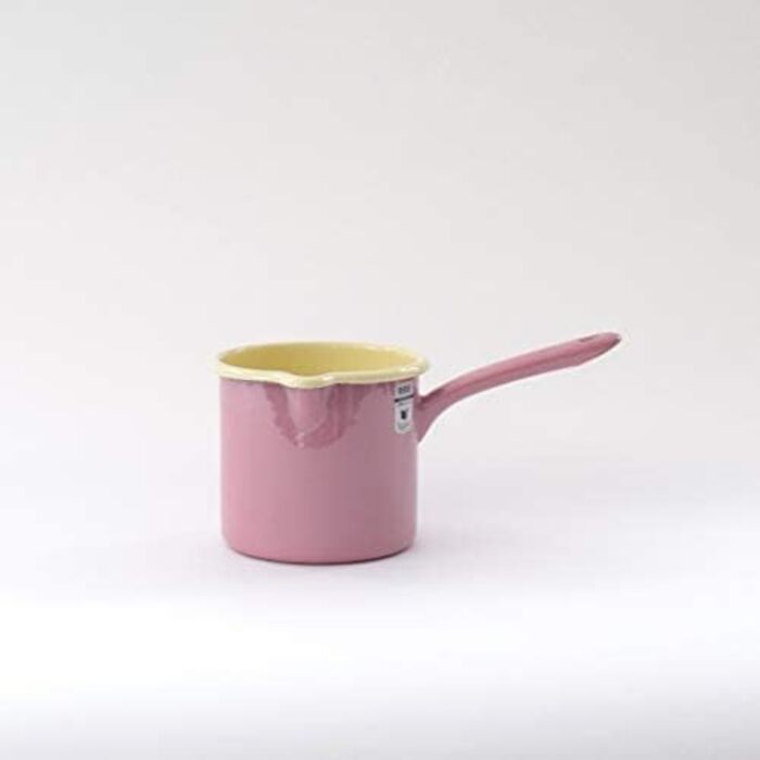 Горщик з дзьобом з ручкою 12, КЛАСИЧНИЙ - СТРОКАТИЙ/ПАСТЕЛЬНИЙ, Колір рожевий, Діаметр 12 см, Висота 13,7 см, Ємність 1,0 літра, Емаль, Горщик для молока, Індукційний, 0285-006
