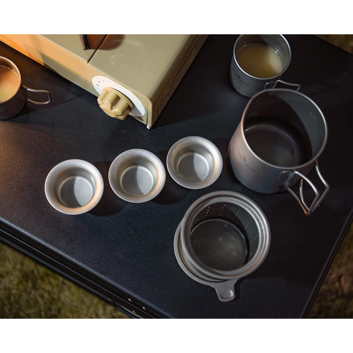 Мл Титановий чайник 120 мл і 180 мл Набір чашок з фільтром і кришкою Одношарова кавова кружка Садовий пікнік Набір чайників Портативний легкий туристичний посуд для кемпінгу на відкритому повітрі Ti3127D (кухоль Ti3126d-500 мл з набором чашок по 40 мл), 5