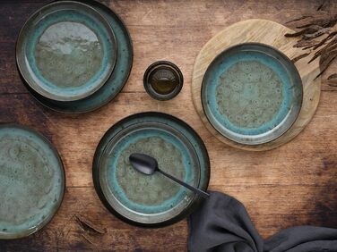 Серія Nordic Fjord набір посуду з 18 предметів, набір тарілок з кераміки (набір тарілок 12 шт. , зелений), 21551