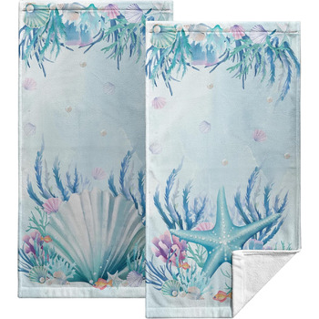 Різдвяні кухонні рушники Kwlegh, рушник для рук, різдвяна ялинка, цукерка-тростина, сніжинка, рушник для пальців, набір з 2 шт. , милий чоловічий банний рушник, високопоглинаючі рушники, 36 x (блакитна мушля морської зірки)