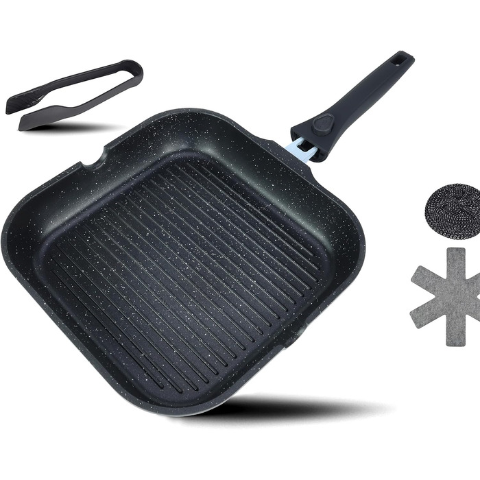 Сковорода гриль 28 x 28 см со съемной ручкой, черная DIVORY