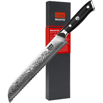 Ніж для хліба із зубчастим лезом 20 см, дамаська сталь PRO SHAN ZU