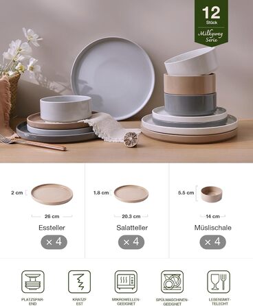 Набір посуду Richmount Nebula для 6 осіб, набір тарілок та мисок із 18 предметів, набір посуду з крапчастої кераміки, можна мити в мікрохвильовій печі та посудомийній машині, сервіз Nebula для 6 осіб (різнокольоровий, сервіз Nebula для 4 осіб)