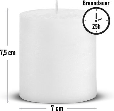 Набір із 4 свічок-стійок Brandsseller 7 x 10 см Однотонні та виготовлені з парафіну Сільські свічки з тривалим часом горіння Декоративні свічки для прикраси столу, Різдва та вечірок (7 x 7,5 см Набір із 4 шт. , білі)