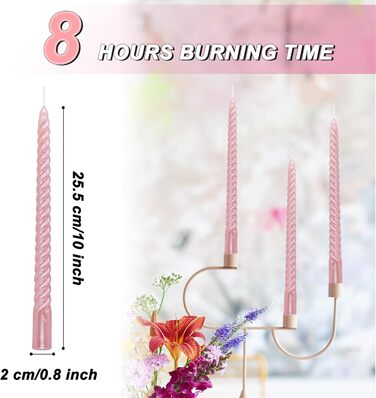 Набір з 4 конічних спіральних свічок 2 х 25,5 см, рожевий Alederways