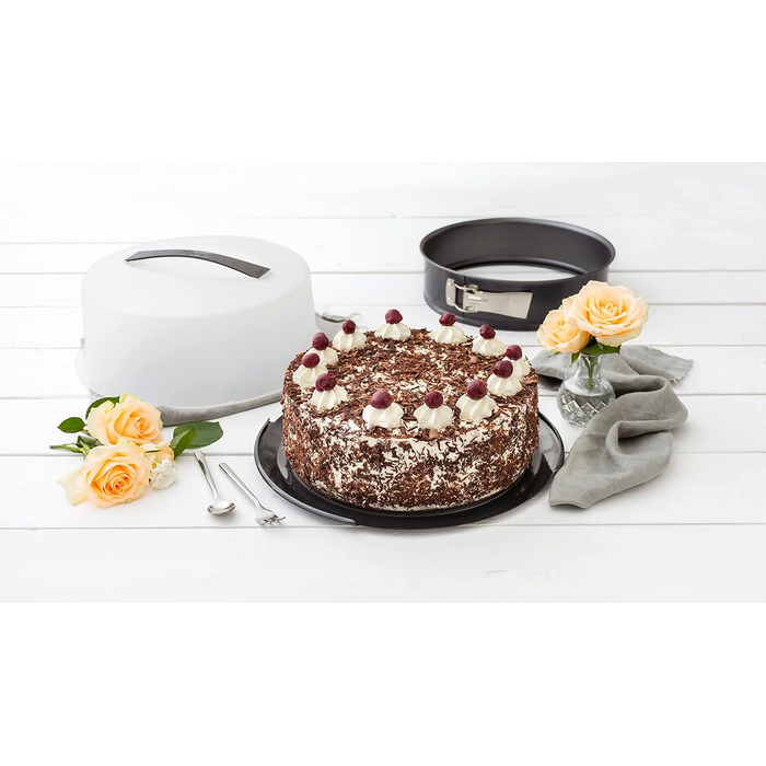 Пружинна форма Zenker 7020 з кришкою для транспортування Ø 28 см DELUXE, форма для випікання з емальованим плоским дном і витяжкою для перенесення, кругла форма для торта з собою (колір чорний металік), кількість ука 28 см одинарна