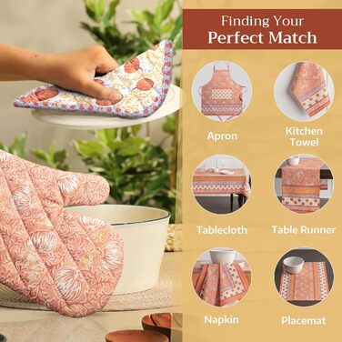 Рукавички для духовки, прихватки для каструль Maison d&39 Hermine, 100 бавовна, термостійкі кухонні рукавички, рукавички для духовки (19 x 33 см) та прихватки для каструль (20 x 20 см) для приготування їжі, Морзін - Рукавички для духовки (19 x 33 см) та п