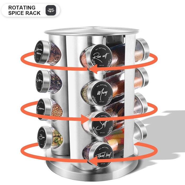 Стойка для специй с 16 круглыми банками для специй Miorkly