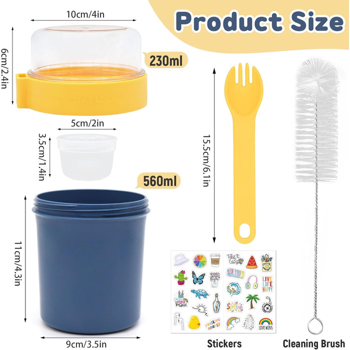 Стаканчик для пластівців 870 мл з ложкою та щіточкою, синій Forbabe