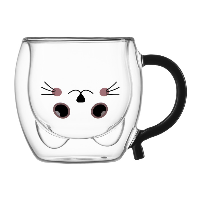 ARDESTO Набір чашок з ручками Animals з подвійними стінками, 250 мл, 2 од., боросилікатне скло