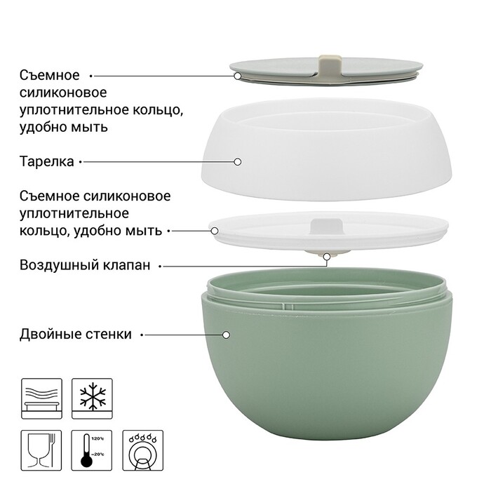 Ланч-бокс с двома відділенням круглий Fissman 15x12 см / 800 мл (6804)