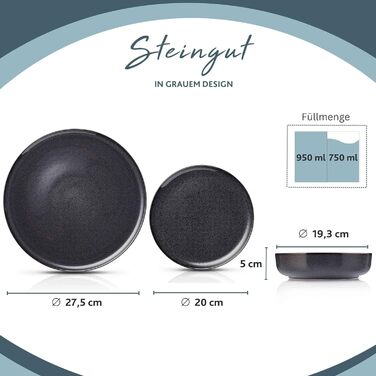 Набір тарілок на 4 персони, 12 предметів, темно-сірий Bali Sänger