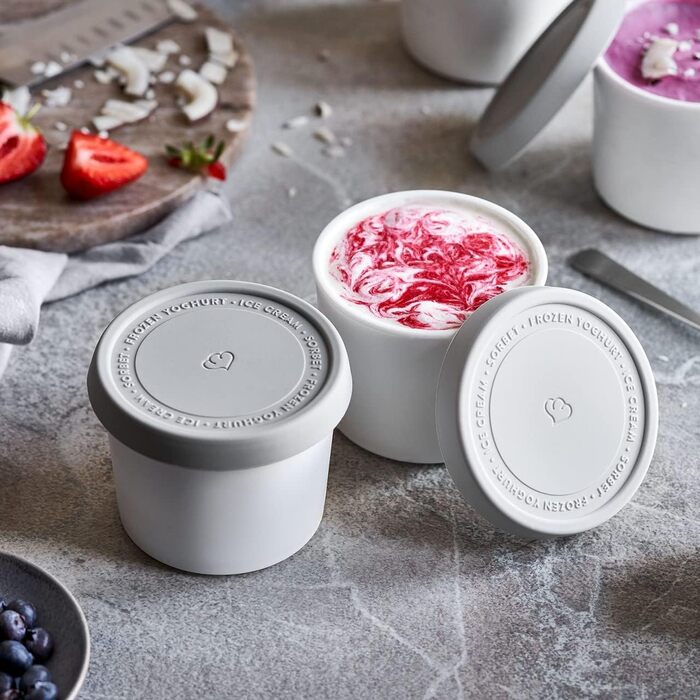 Набір з 2 контейнерів для морозива 1 л, контейнери для зберігання, морозильні банки, контейнери для льоду без бісфенолу А харчового класу (сірий міні-набір з 4 шт. )