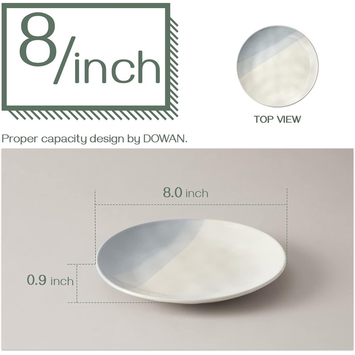 Керамические обеденные тарелки DOWAN 20,3 см, градиент, синие десертные тарелки, фарфоровые тарелки для закусок для салата, большие кухонные сервировочные тарелки, сейф для посудомоечной машины и микроволновой печи, 4 шт.