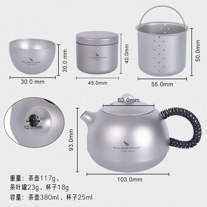 Набор титановых чайников iBasingo с фильтром, ручкой и крышкой для защиты от ожогов Офисный чайный набор 380 мл Набор чашек для чайника для домашнего ультралегкого кемпинга Мини-чайник Ti3109D (Ti3110d Чайник 380 мл 3 чайные чашки 1 набор чайников с кожан