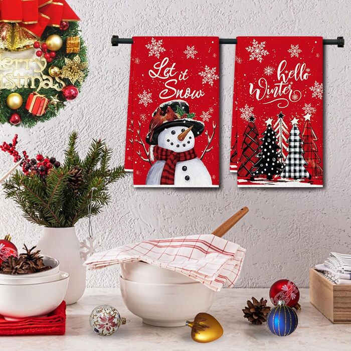 Набір з 2 різдвяних кухонний рушників 43 x 66 см, червоний YUNHENTONG