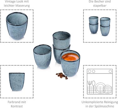 СПІВАЧКА Набір кавових чашок з блюдцем Darwin 8 шт. , Кавовий сервіз Посуд 4 персони, Кам'яна чашка для кави, чаю, какао, Кавова чашка ручної роботи з блюдцем, Сейф для посудомийної машини, Набір кухлів 300 мл (кавова кружка 300 4 шт. )
