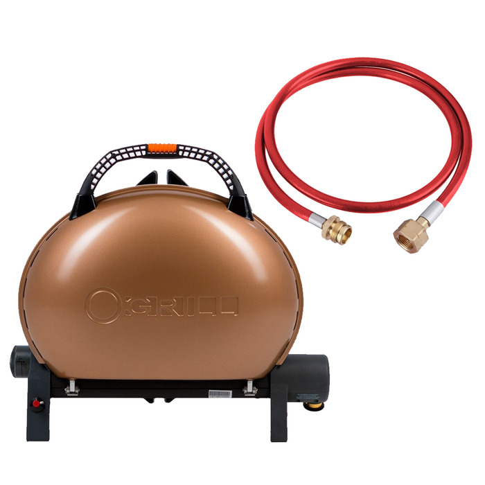 КОМПЛЕКТ Портативний переносний газовий гриль O-GRILL 500, бронзовий + шланг в подарунок! Код: 011674