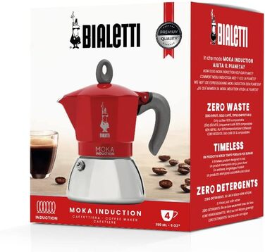 Кавоварка Moka Induction 150 мл на 4 чашки, червоний Bialetti