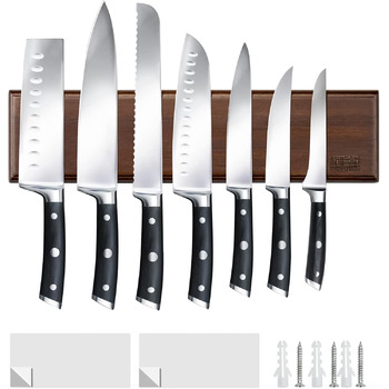 Магнітний тримач для ножів для стіни, магнітний тримач для ножів, деревяний тримач для ножів для посуду та магнітних інструментів для зберігання, 40 см/16 дюймів