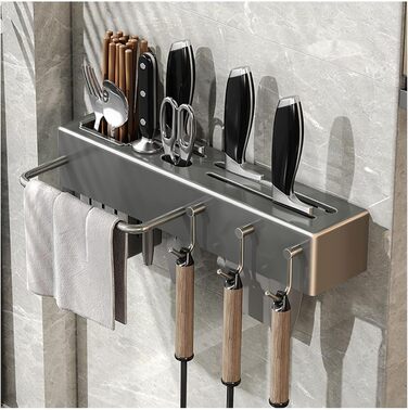 Тримач для посуду, настінна підставка для кухонного начиння, підвісний органайзер для зберігання зі знімним гачком, органайзер великої місткості для ножів, столових приборів, лопаток (3 гачки)